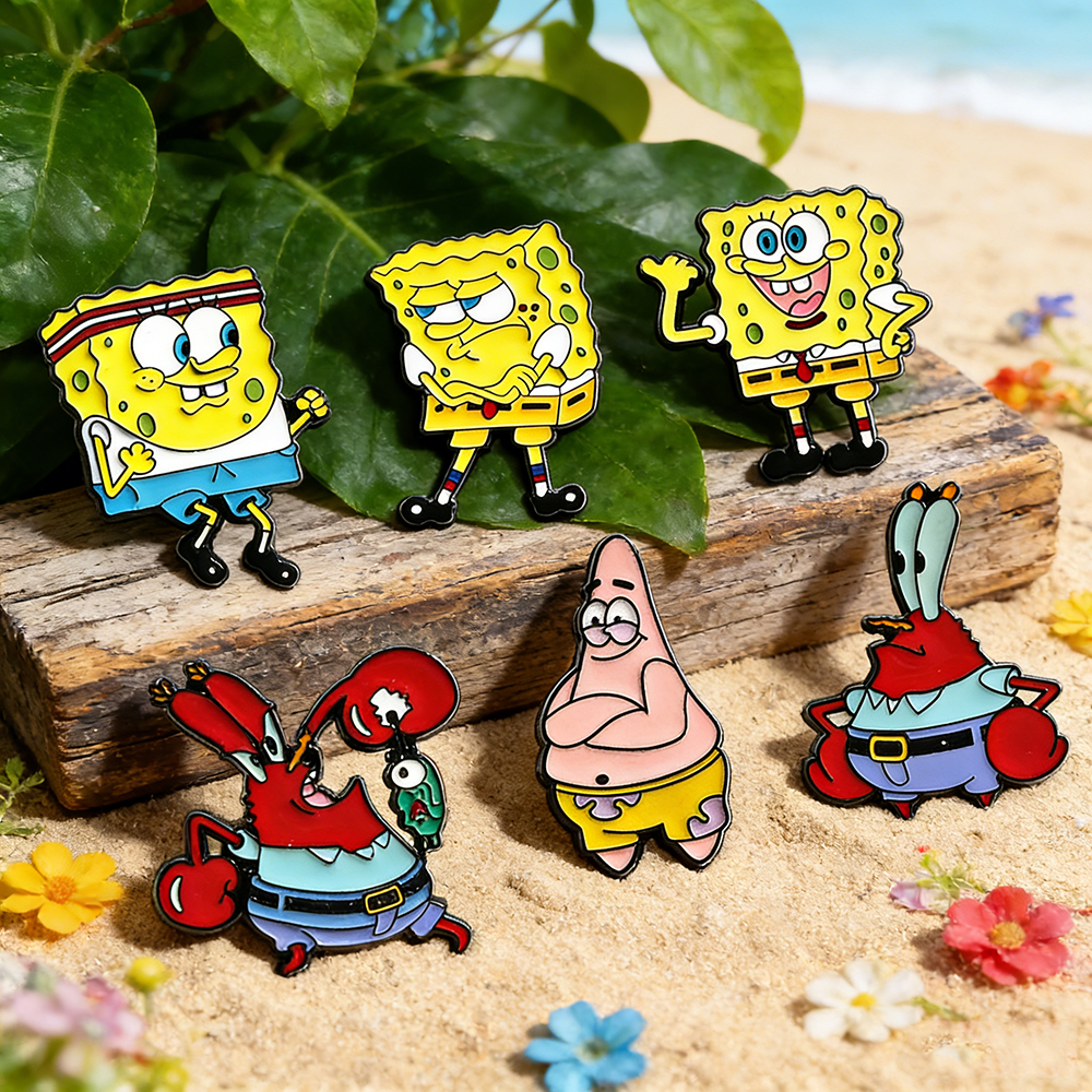 Enamel Pin Set - 6 Pcs SpongeBob SquarePants Anime Cartoon